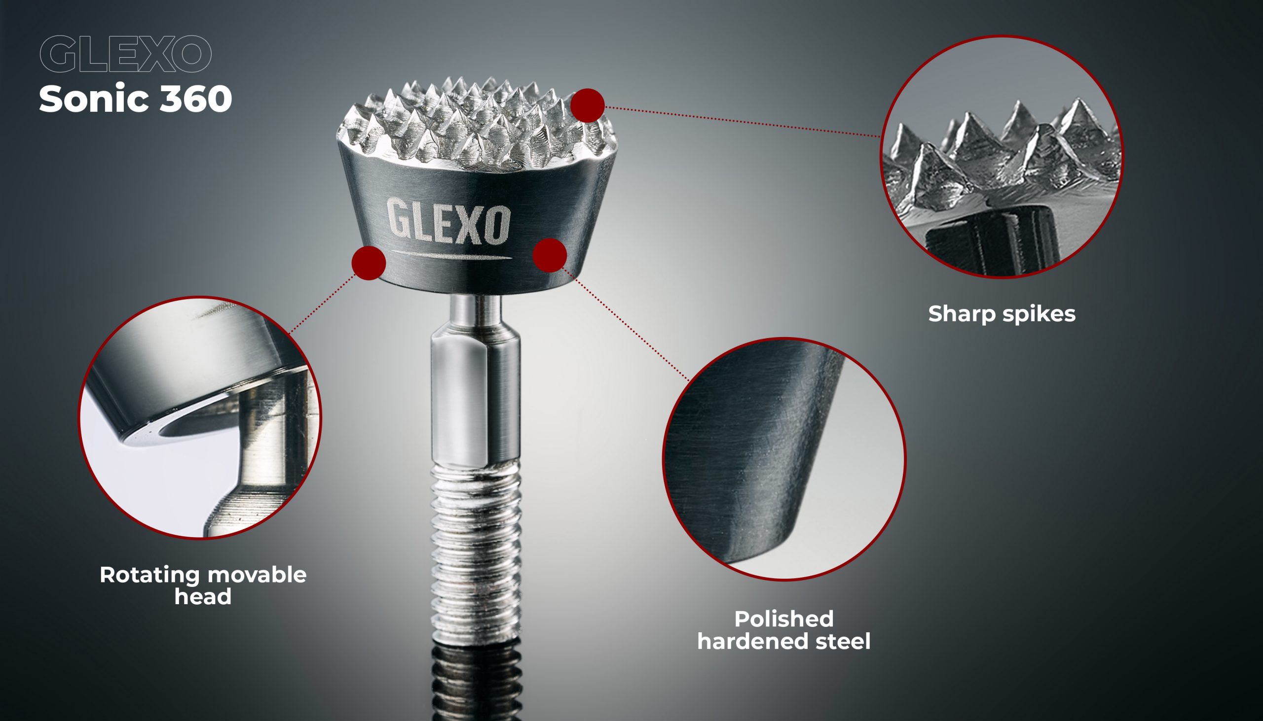 Glexo Sonic Sharp 360 rotating PDR tip for dent finishing