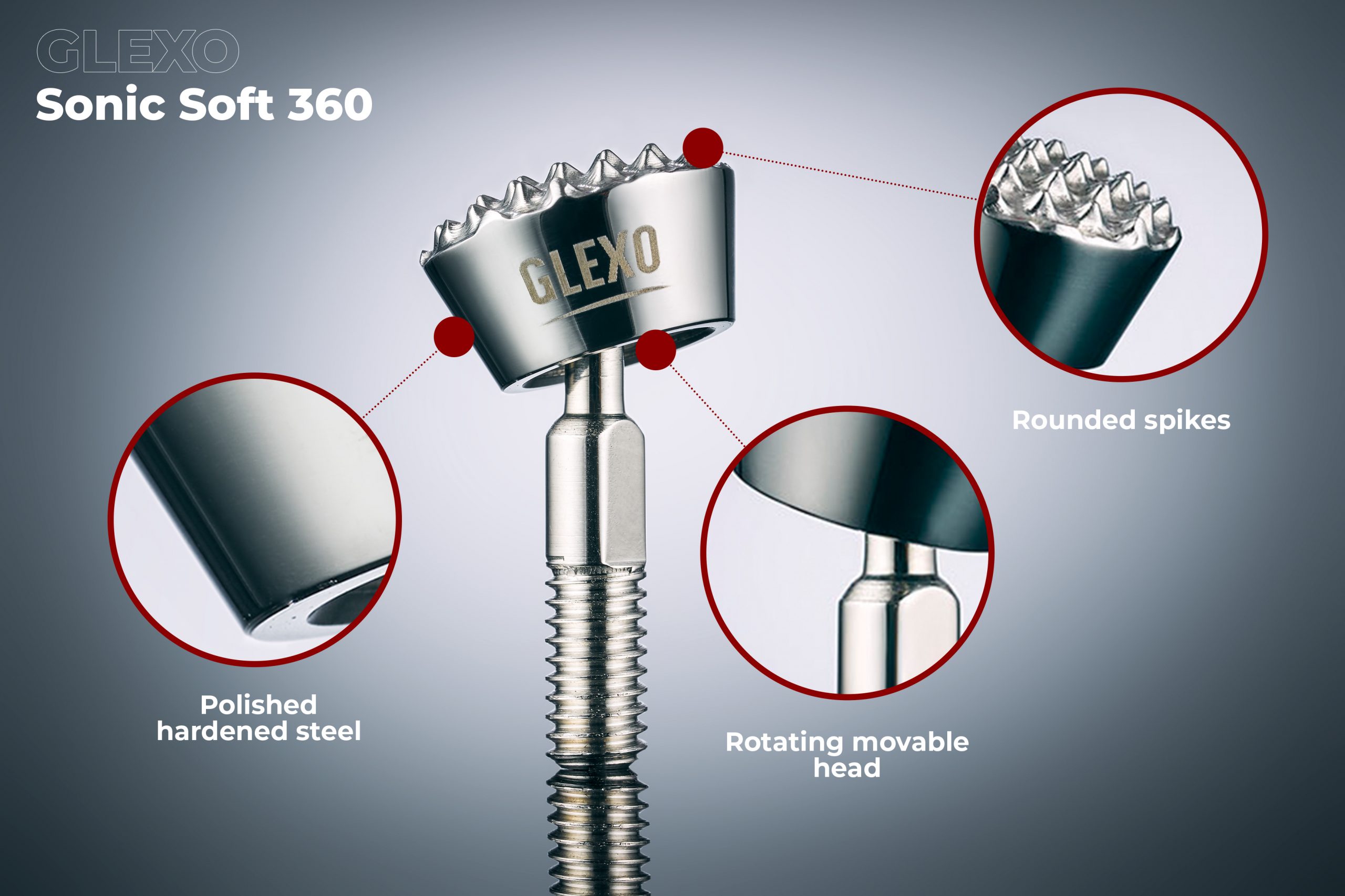 Glexo Sonic Soft 360 rotating PDR tip for dent finishing