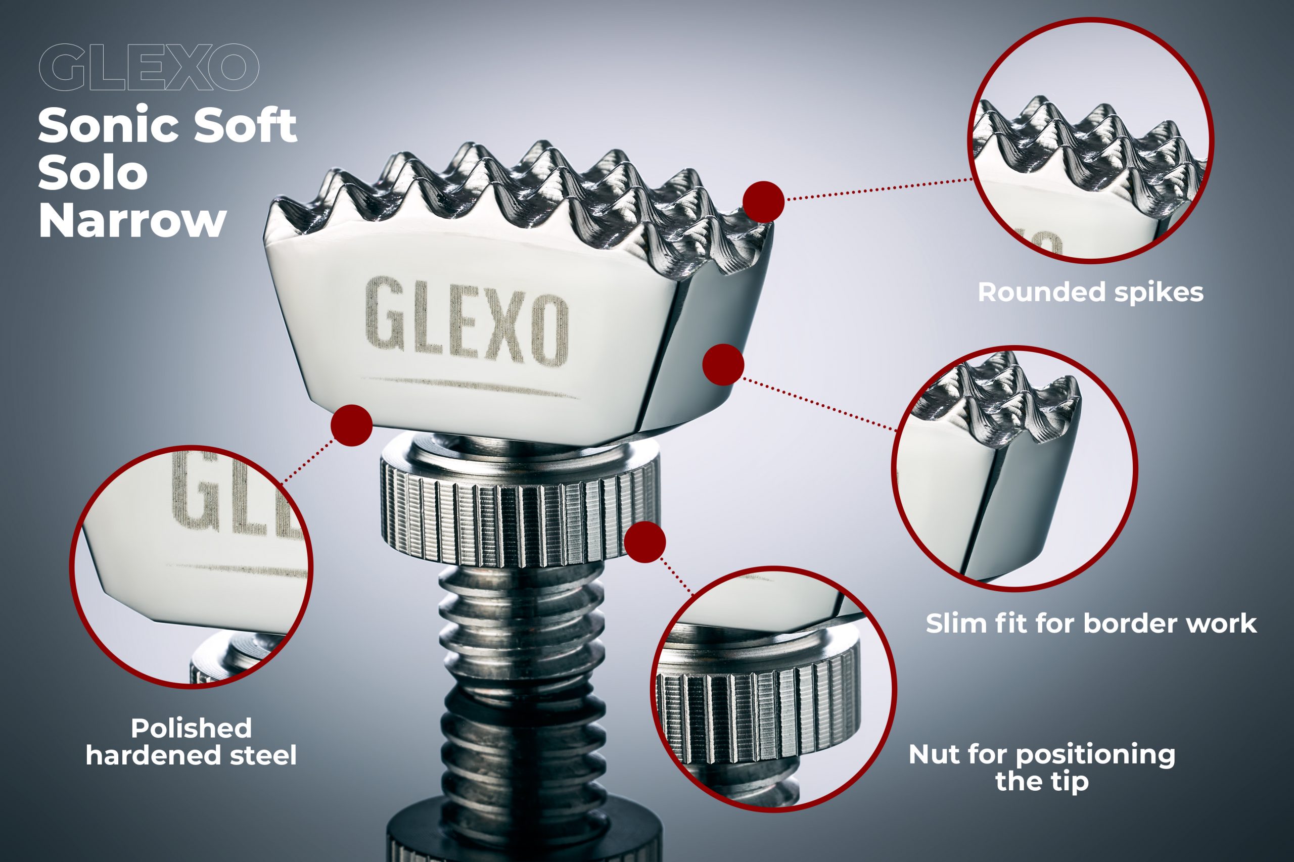 Glexo Sonic Soft narrow PDR tip close-up for dent finishing